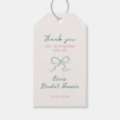 ピンクとグリーンのフレームリボン ブライダルシャワー ギフトタグ (正面)