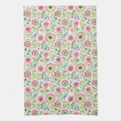ピンクとグリーンのフローラキッチンタオル キッチンタオル (縦)