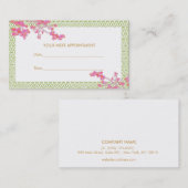 ピンクとグリーンのフローラサロンスパアポイントメントカード 予約カード (正面/裏面)