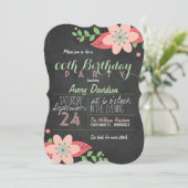 ピンクとグリーンのフローラシャルボード誕生日パーティー 招待状 (スタンド正面)