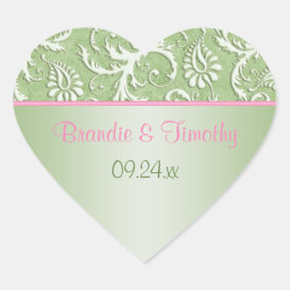 ピンクとグリーンのフローラダマスク1.5インチハートシール ハートシール