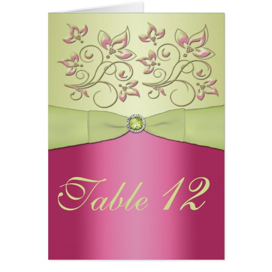 ピンクとグリーンのフローラテーブル番号カード (正面)