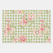 ピンクとグリーンのフローラデザイン包装紙シート ラッピングペーパーシート (正面3)