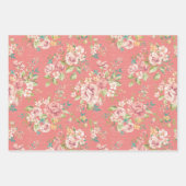 ピンクとグリーンのフローラデザイン包装紙シート ラッピングペーパーシート (正面)