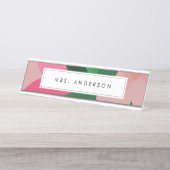 ピンクとグリーンのフローラデスク名プレート デスクネームプレート (正面)