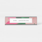 ピンクとグリーンのフローラデスク名プレート デスクネームプレート (正面)