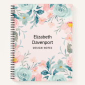 ピンクとグリーンのフローラフレーム ノートブック (正面)