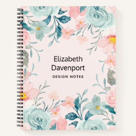ピンクとグリーンのフローラフレーム ノートブック