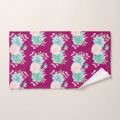 ピンクとグリーンのフローラブーケをマゼンタパターンに バスタオルセット (ハンドタオル)