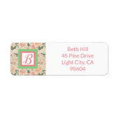 ピンクとグリーンのフローラモノグラム戻り ラベル (正面)