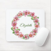 ピンクとグリーンのフローラリース パーソナライズされた マウスパッド (マウス)