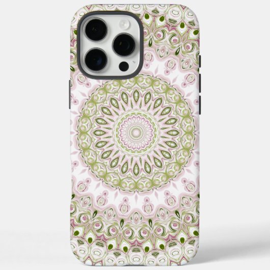 ピンクとグリーンのフローラル・マンダラ柄デザイン Case-Mate iPhoneケース (裏面)