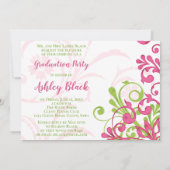 ピンクとグリーンのフローラ写真の卒業招待状 招待状 (裏面)