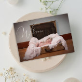 ピンクとグリーンのフローラ写真ベビーのお知らせ 招待状