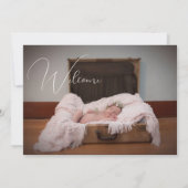 ピンクとグリーンのフローラ写真ベビーのお知らせ 招待状 (裏面)