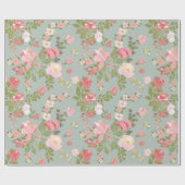 ピンクとグリーンのフローラ包装紙 ラッピングペーパー (フラット)