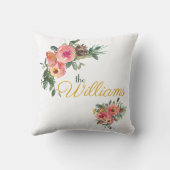 ピンクとグリーンのフローラ名を追加メリークリスマス クッション (裏面)