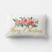 ピンクとグリーンのフローラ名を追加メリークリスマス ランバークッション (正面)