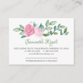 ピンクとグリーンのフローラ名刺 エンクロージャーカード (正面)