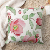 ピンクとグリーンのフローラ水彩デザイン クッション (ブランケット)