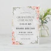 ピンクとグリーンのフローラ水色卒業 招待状 (スタンド正面)
