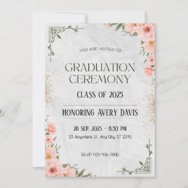 ピンクとグリーンのフローラ水色卒業 招待状