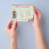 ピンクとグリーンのフローラ犬のグルーミングレポートカード チラシ (手)