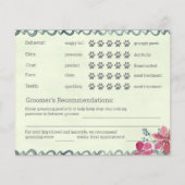 ピンクとグリーンのフローラ犬のグルーミングレポートカード チラシ (裏面)