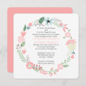 ピンクとグリーンのフローラ結婚リース 招待状 (正面/裏面)