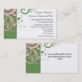 ピンクとグリーンのフローラ結婚渦巻き 名刺 (正面/裏面)