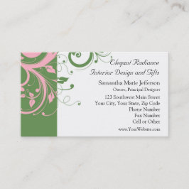 ピンクとグリーンのフローラ結婚渦巻き 名刺