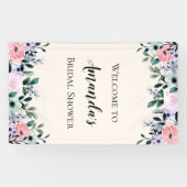 ピンクとグリーンのフローラ縁どブライダルシャワー 横断幕 (横)