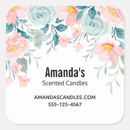 ピンクとグリーンのフローラ縁ど事業 スクエアシール (正面)