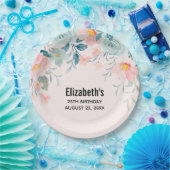 ピンクとグリーンのフローラ縁ど誕生日 ペーパープレート (パーティー)