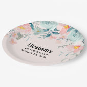 ピンクとグリーンのフローラ縁ど誕生日 ペーパープレート (アングル)