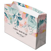 ピンクとグリーンのフローラ縁ど誕生日 ラージペーパーバッグ (裏面アングル)