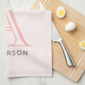 ピンクとグリーンのフローラ縁ど キッチンタオル (四つ折り)