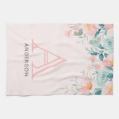 ピンクとグリーンのフローラ縁ど キッチンタオル (横)