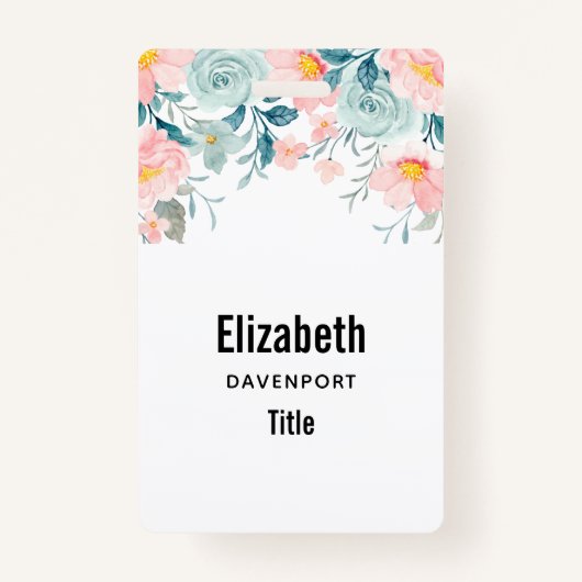 ピンクとグリーンのフローラ縁ど バッジ (正面)