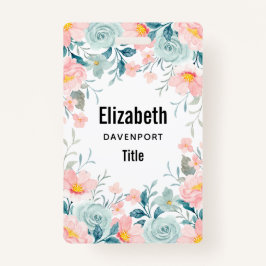 ピンクとグリーンのフローラ縁ど バッジ