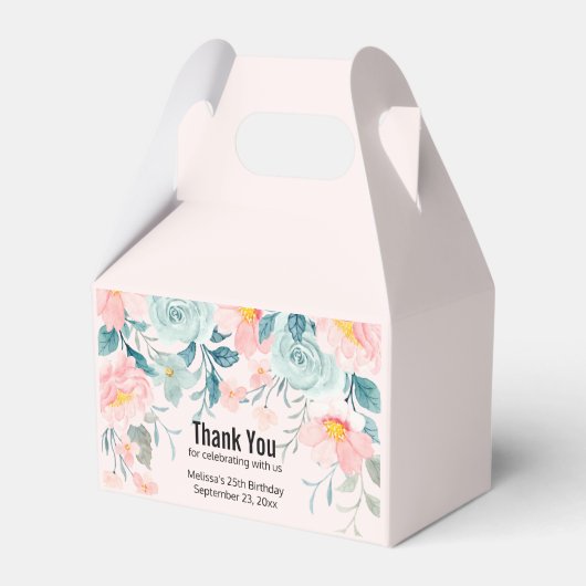 ピンクとグリーンのフローラ縁ど フェイバーボックス (正面サイド)