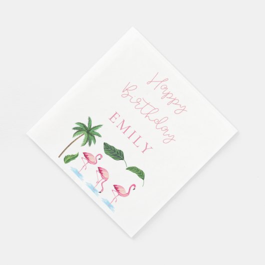 ピンクとグリーンのフローラ誕生日 スタンダードランチョンナプキン (角)