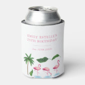 ピンクとグリーンのフローラ誕生日 缶クーラー (缶正面)