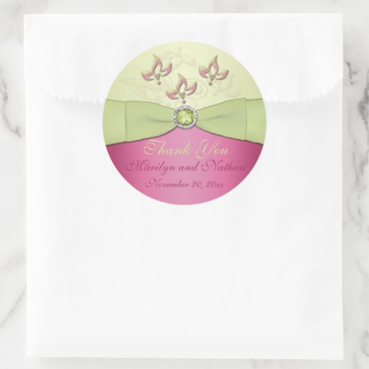 ピンクとグリーンのフローラ3インチラウンドありがとうごシール ラウンドシール (バッグ)