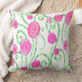 ピンクとグリーンのフローラ クッション (ブランケット)