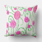 ピンクとグリーンのフローラ クッション (正面)