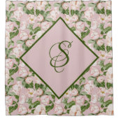 ピンクとグリーンのフローラ シャワーカーテン (正面)