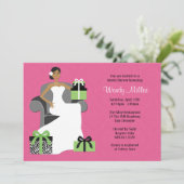 ピンクとグリーンのブライダルシャワーの招待 招待状 (スタンド正面)