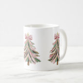 ピンクとグリーンのブラシストローク クリスマスツリーマグカップ コーヒーマグカップ (正面右)