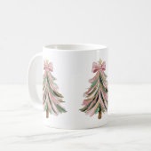 ピンクとグリーンのブラシストローク クリスマスツリーマグカップ コーヒーマグカップ (正面左)